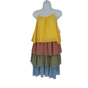 Haptics Multicolor Layered Piñata Festival Midi Halter Dress Size Medium Large